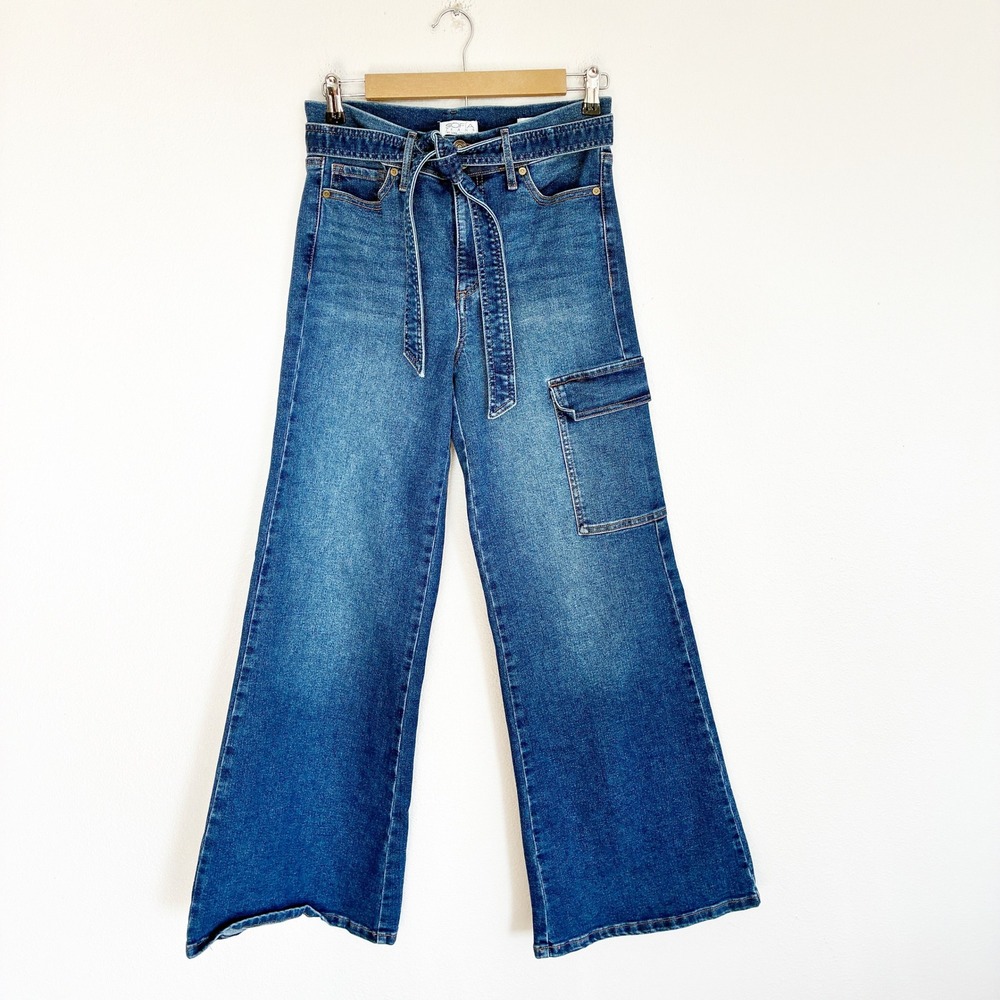 Sofia Jeans Margot Wide Leg Cargo Jeans Womens 6 Blue Belted High Rise Utility